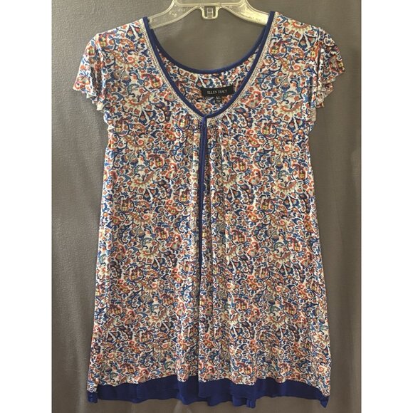 Ellen Tracy Floral Paisley Blouse Top Women's XL with Flutter Sleeves Soft! - Picture 1 of 7